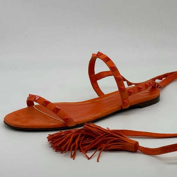 Valentino Rockstud Studded Suede Ankle Tie Flat Gladiator Sandals Shoes - Picture 7 of 12